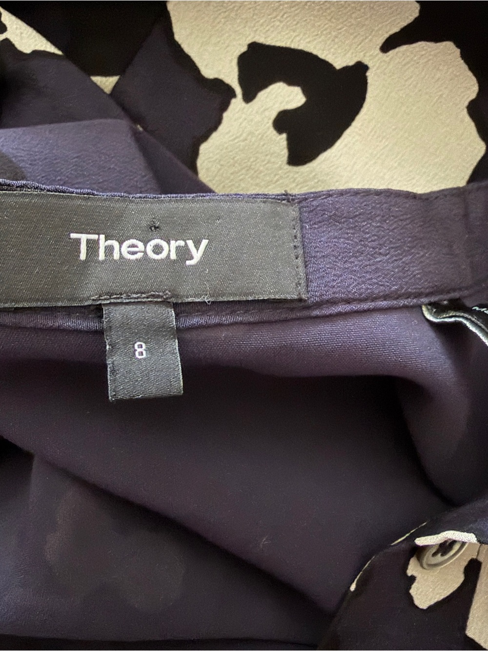 NWOT$415 Theory Navy/ivory Carstan Autumn Print Silk dress Size 8 - Picture 7 of 8